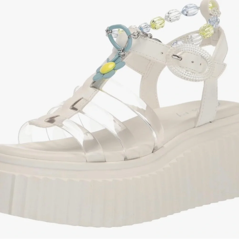 Circus by Sam Edelman White Platform Sandals with Blue & Yellow Flower Charms